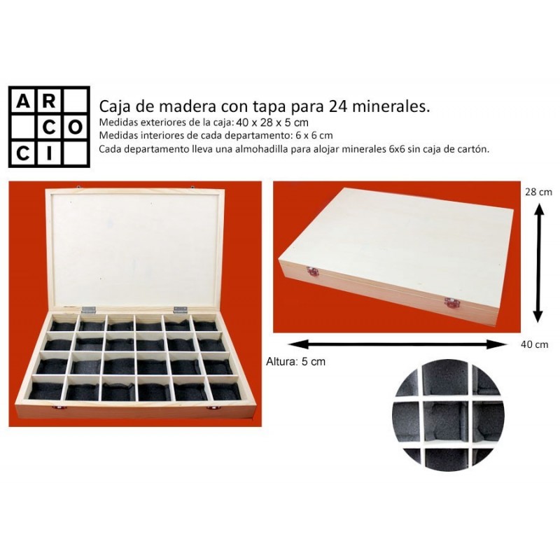 Caja de madera para 24 minerales de 6x6
