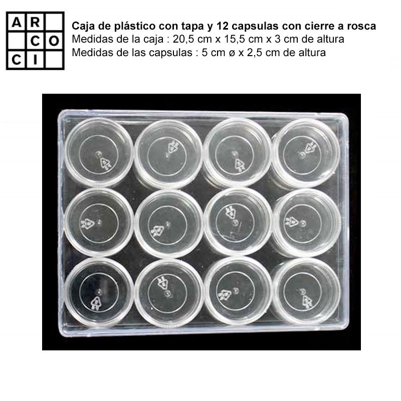 Caja de plástico con con 12 capsulas.