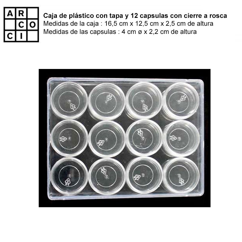 Caja de plástico con 12 capsulas. (Pequeña)